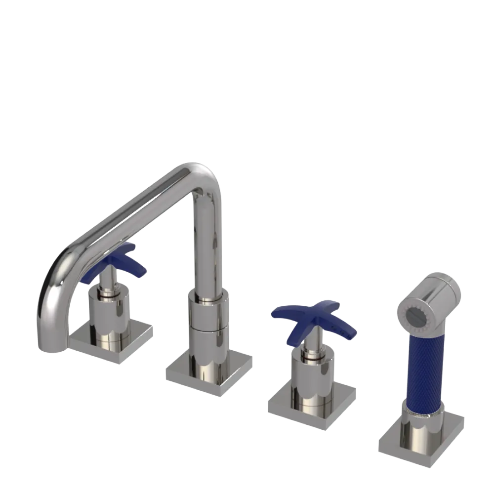 Rubinet Widespread Kitchen Set with Genesis Spout with Hand Spray Polished Nickel