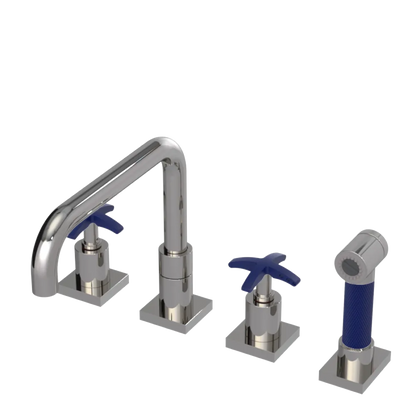 Rubinet Widespread Kitchen Set with Genesis Spout with Hand Spray Polished Nickel