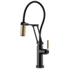 Litze SmartTouch Articulating Kitchen Faucet with Knurled Handle - Matte Black / Brilliance® Luxe Gold®