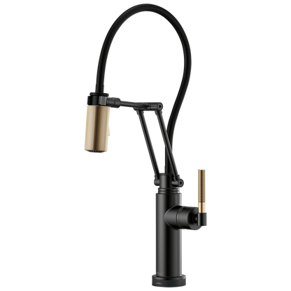 Litze SmartTouch Articulating Kitchen Faucet with Knurled Handle - Matte Black / Brilliance® Luxe Gold®