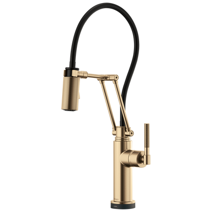 Litze SmartTouch Articulating Kitchen Faucet with Knurled Handle - Brilliance® Luxe Gold®