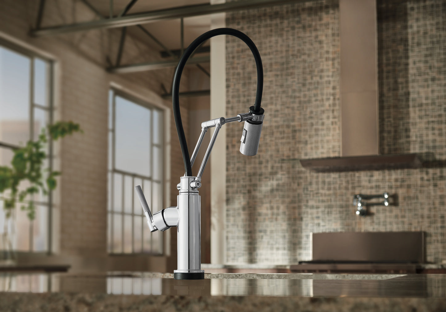 Litze SmartTouch Articulating Kitchen Faucet with Knurled Handle lifestyle