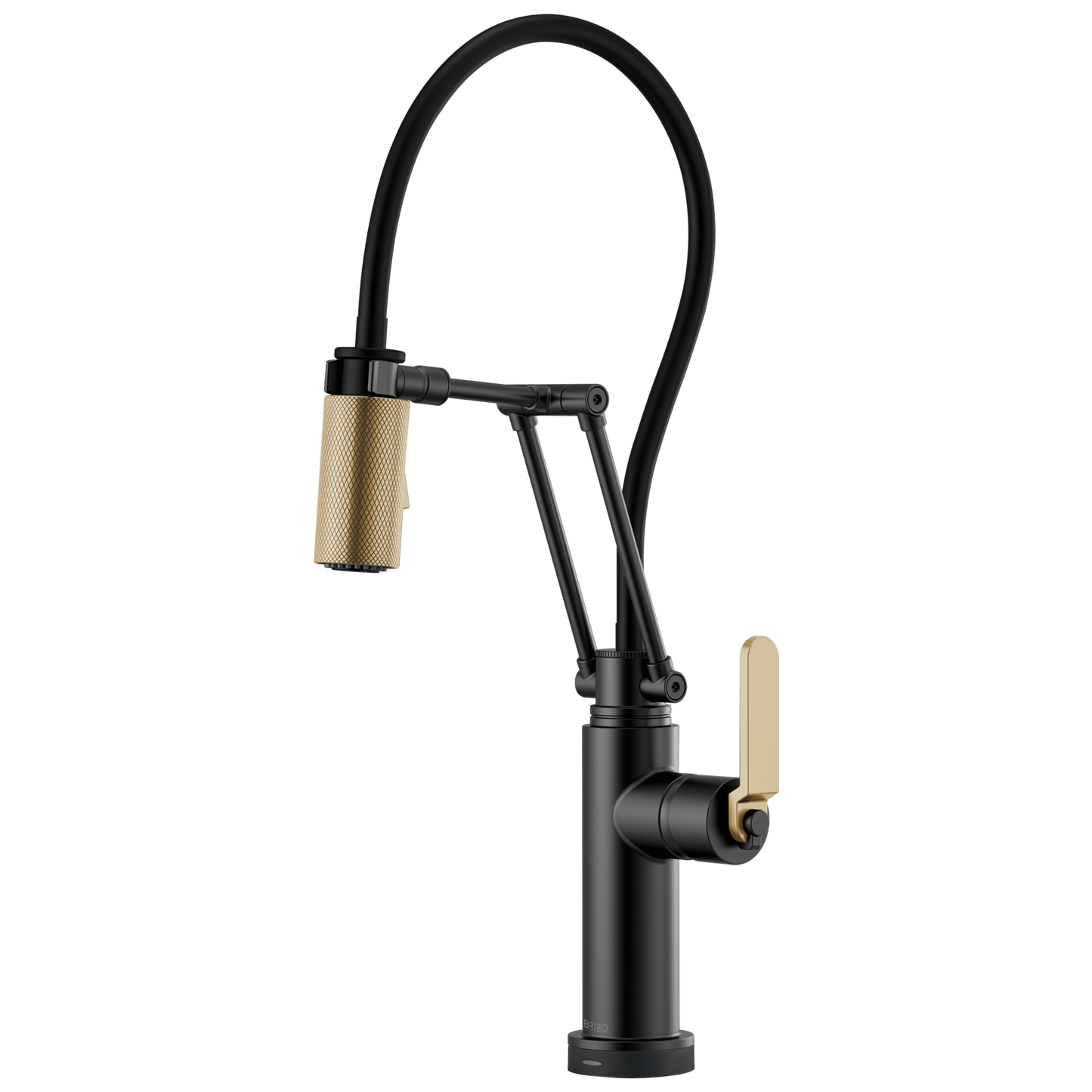 Litze SmartTouch Articulating Kitchen Faucet with Industrial Handle - Matte Black / Brilliance® Luxe Gold®