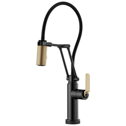 Litze SmartTouch Articulating Kitchen Faucet with Industrial Handle - Matte Black / Brilliance® Luxe Gold®