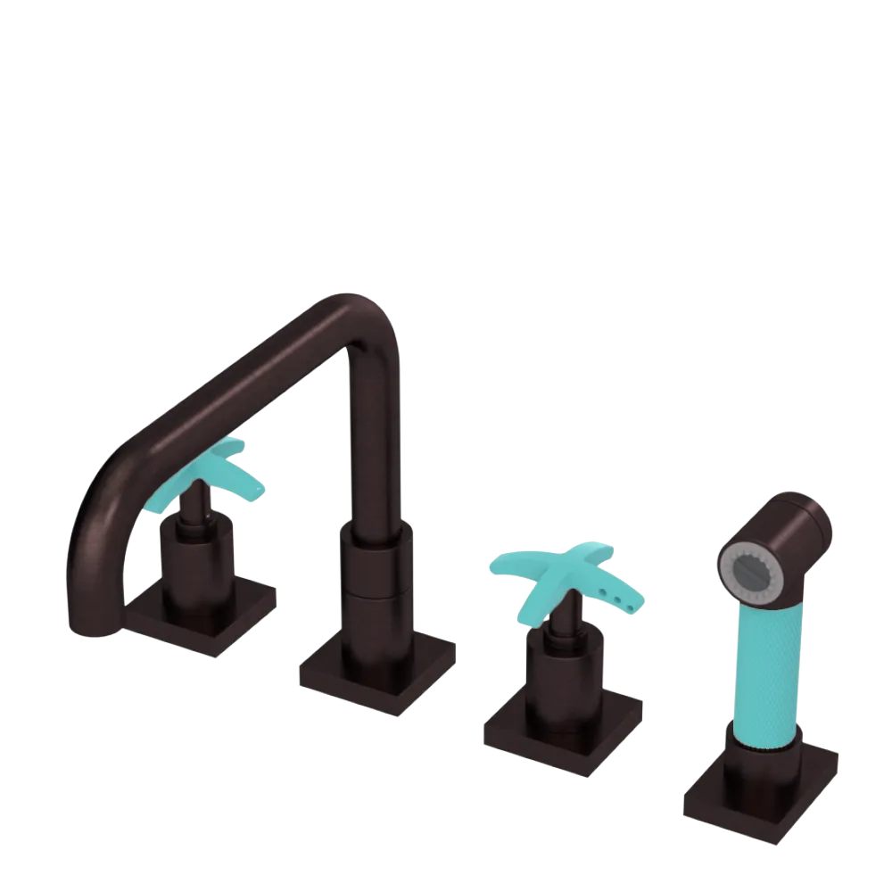 Rubinet Widespread Kitchen Set with Genesis Spout with Hand Spray Oil Rubbed Bronze