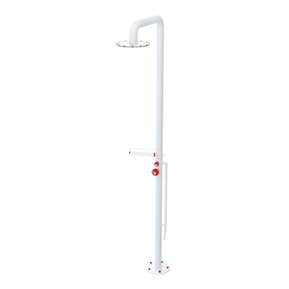 Rubinet Pressure Balance Outdoor Shower with Foot Rinse & 10" Shower Head (with shelf) - 304 Stainless Steel White