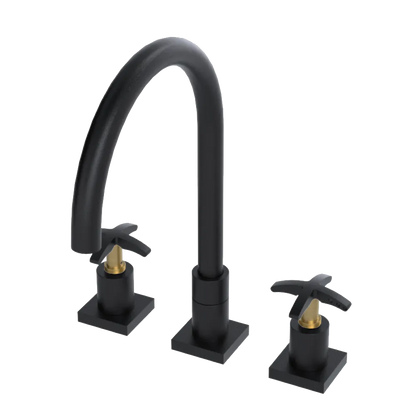 Rubinet Widespread Kitchen Set Matt Black