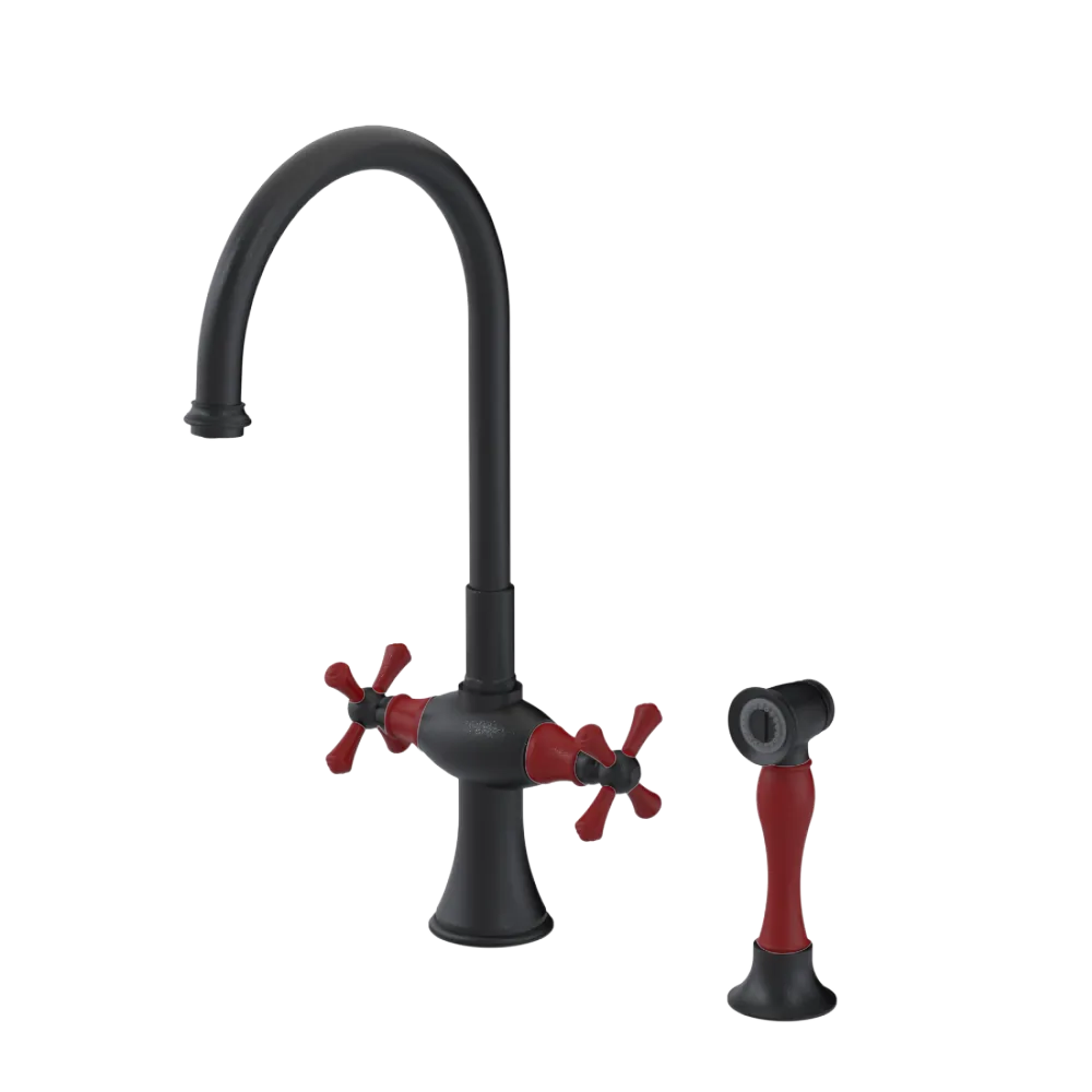 Rubinet Two Handle Single Hole Kitchen Set with Hand Spray Matt Black