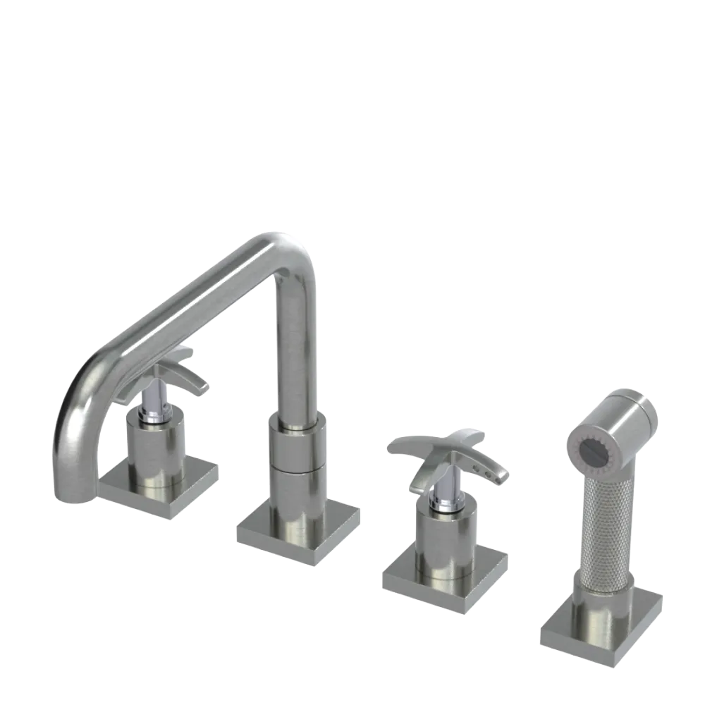 Rubinet Widespread Kitchen Set with Genesis Spout with Hand Spray Satin Nickel