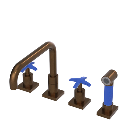 Rubinet Widespread Kitchen Set with Genesis Spout with Hand Spray Tuscan Brass