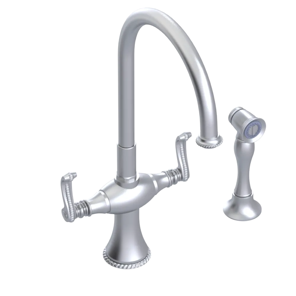Rubinet Two Handle Single Hole Kitchen Set with Hand Spray Satin Chrome