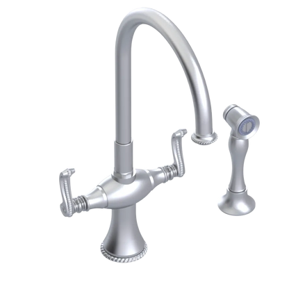 Rubinet Two Handle Single Hole Kitchen Set with Hand Spray Satin Chrome