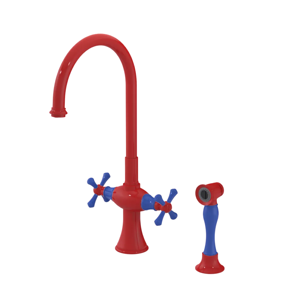 Rubinet Two Handle Single Hole Kitchen Set with Hand Spray Red