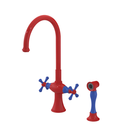 Rubinet Two Handle Single Hole Kitchen Set with Hand Spray Red