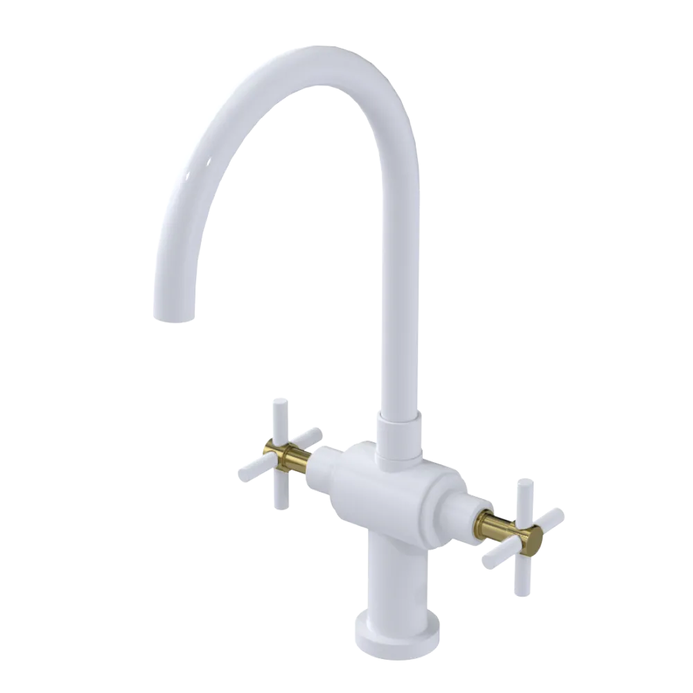 Rubinet Two Handle Single Hole Kitchen Set with LaSalle Spout White