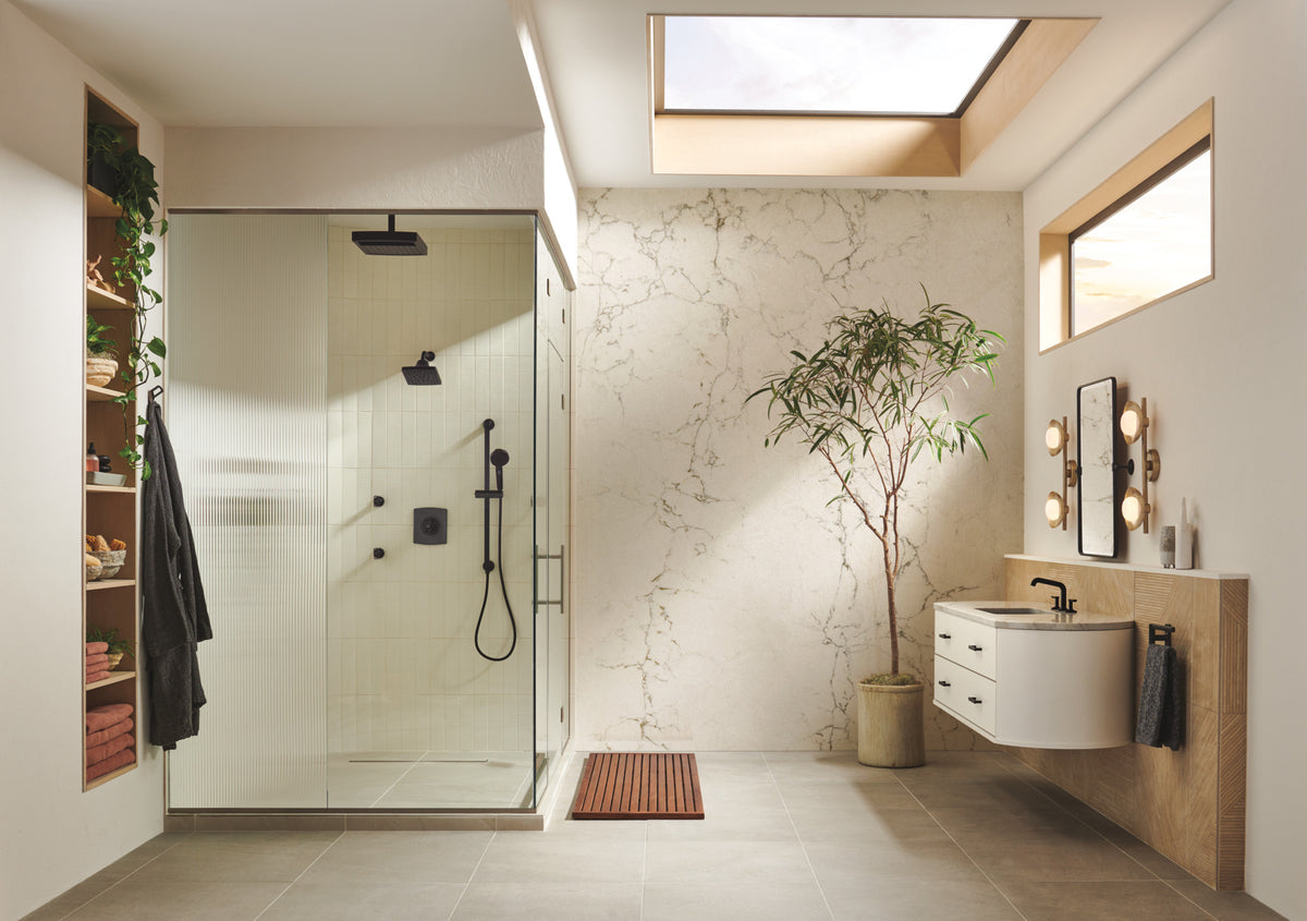 Essential Shower Series 7” Linear Square H2Okinetic Multi-Function Wall Mount Showerhead lifestyle