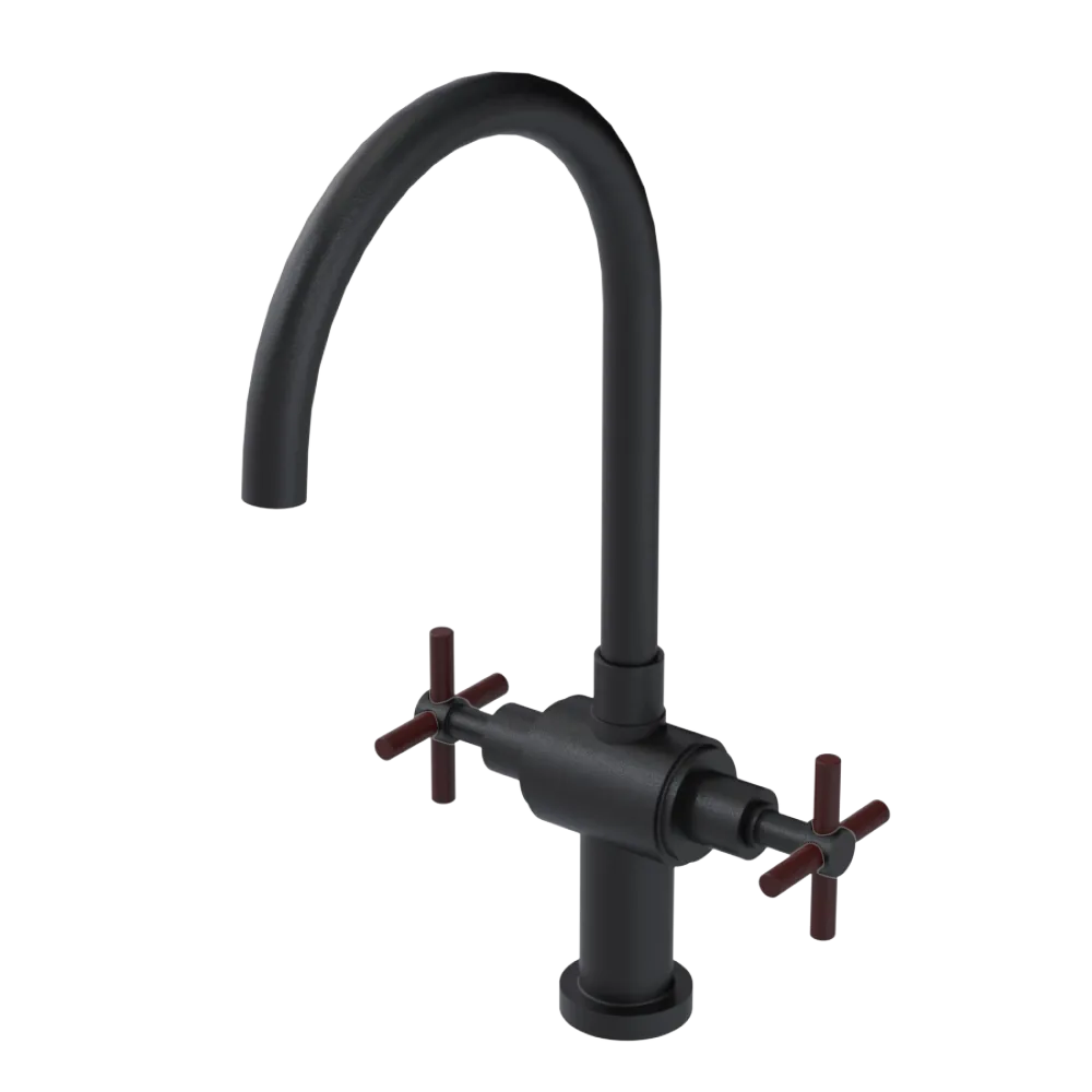 Rubinet Two Handle Single Hole Kitchen Set with LaSalle Spout Matt Black