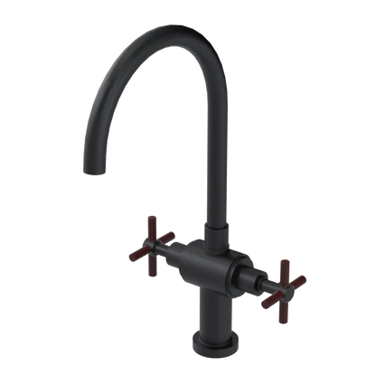 Rubinet Two Handle Single Hole Kitchen Set with LaSalle Spout Matt Black