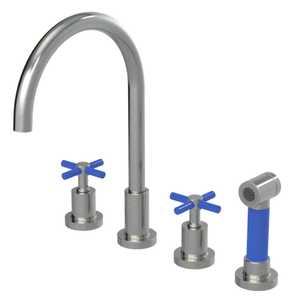 Rubinet Widespread Kitchen Set with LaSalle Spout with Hand Spray Satin Nickel