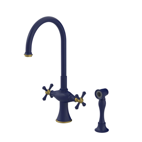 Rubinet Two Handle Single Hole Kitchen Set with Hand Spray Midnight Blue