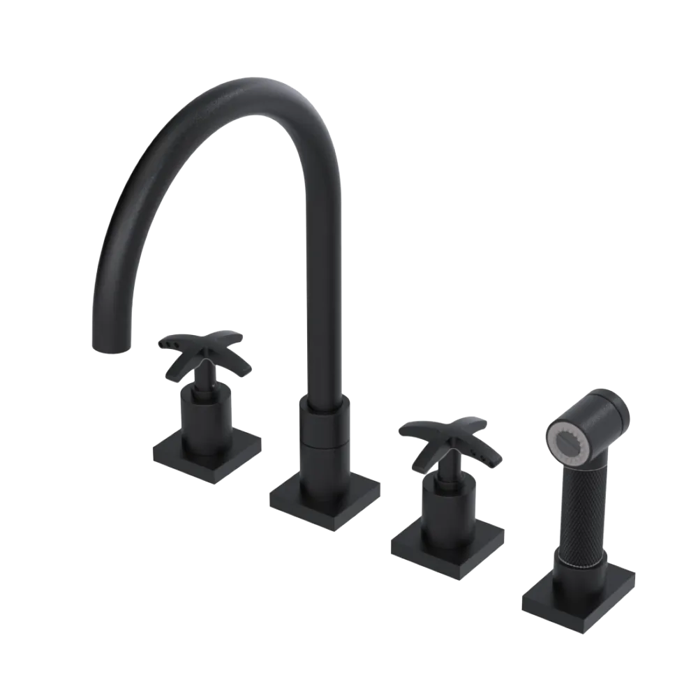 Rubinet Widespread Kitchen Set with Hand Spray Matt Black