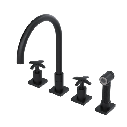 Rubinet Widespread Kitchen Set with Hand Spray Matt Black