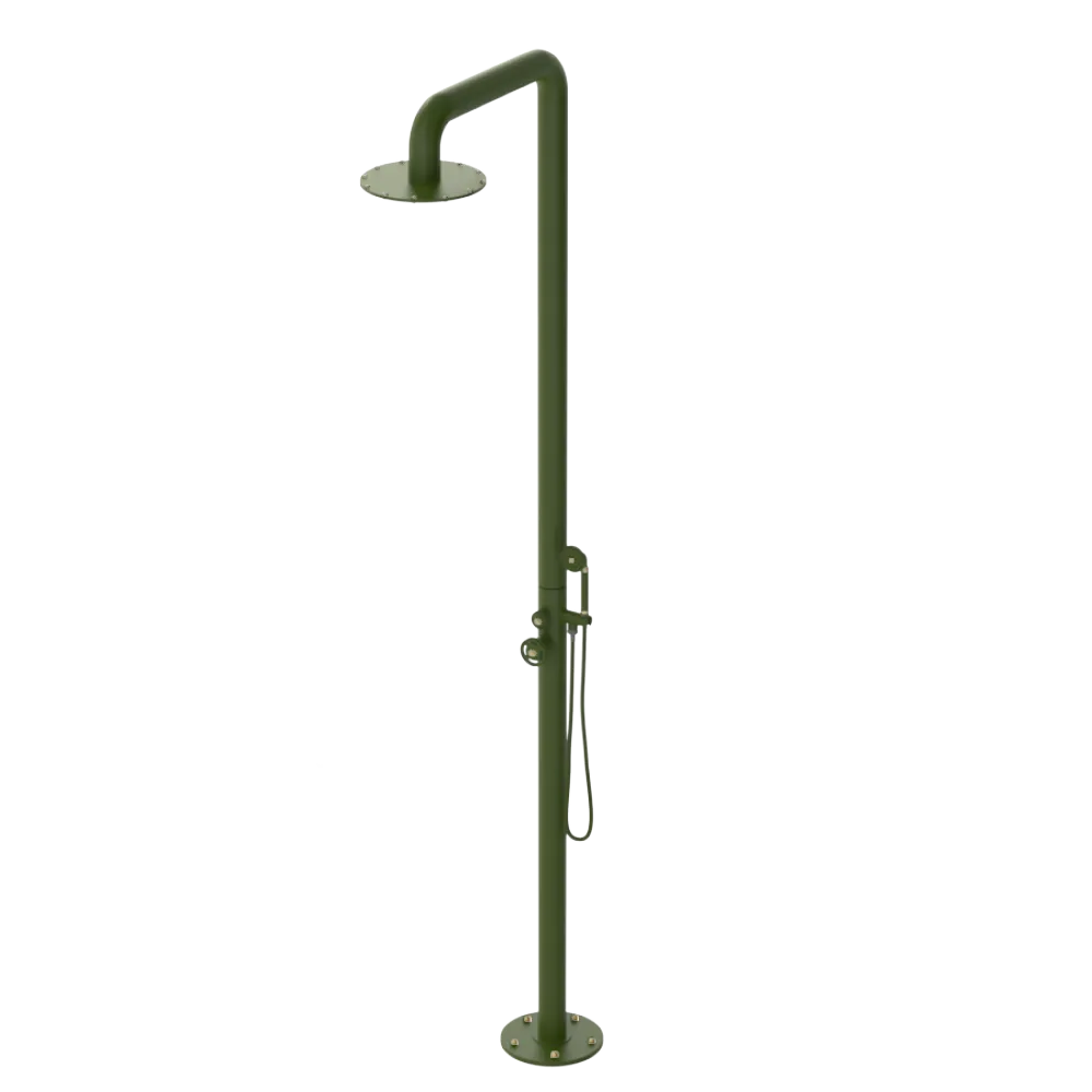 Rubinet Pressure Balance Outdoor Shower with Hand Held Shower & 10" Shower Head - 304 Stainless Steel Green Envy