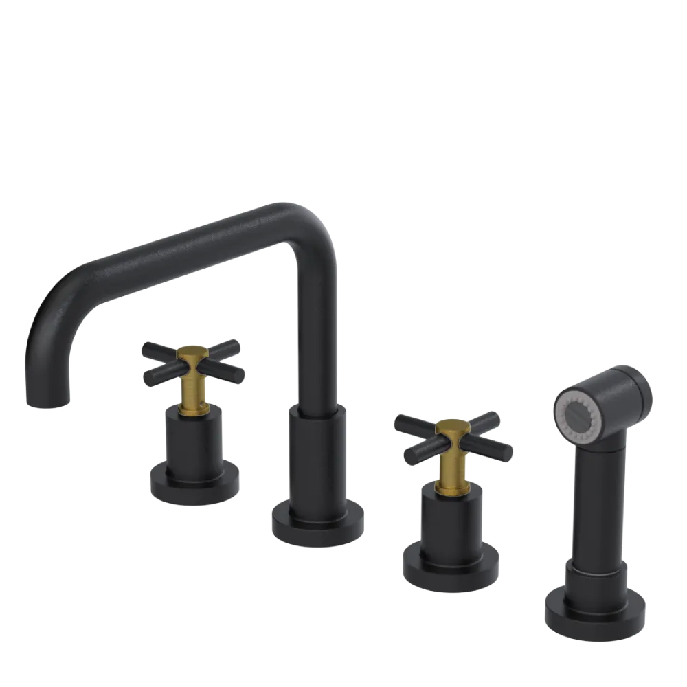 Rubinet Widespread Kitchen Set with Hand Spray Matt Black