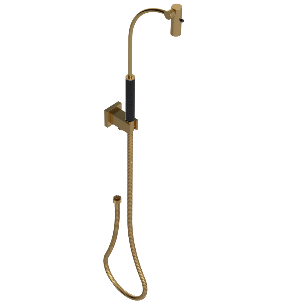 Rubinet Hand Held Shower Bidet with Extended Reach & Dual Function Spray Including Wall Bracket with Supply & Hose (Square) Gold