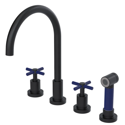 Rubinet Widespread Kitchen Set with LaSalle Spout with Hand Spray Matt Black