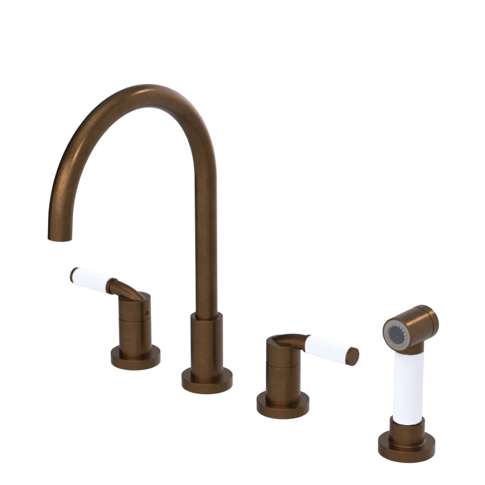 Rubinet Widespread Kitchen Set with Hand Spray Tuscan Brass