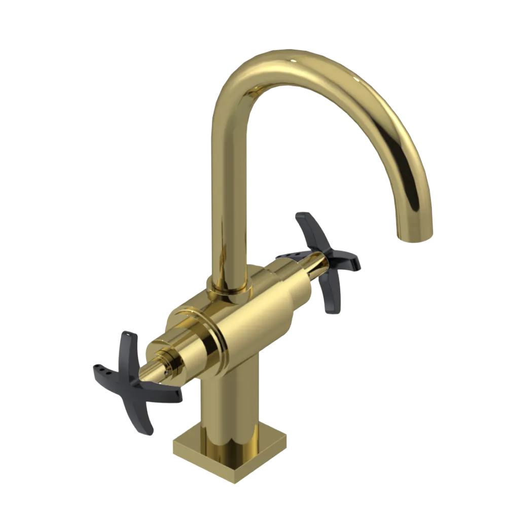 Rubinet Single Hole Dual Handle Lav. Set. (less drain) Natural Brass