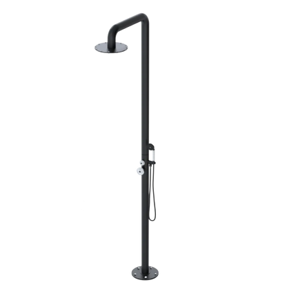 Rubinet Pressure Balance Outdoor Shower with Hand Held Shower & 10" Shower Head - 304 Stainless Steel Matt Black