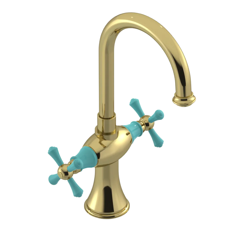 Rubinet Single Hole Dual Handle Lav. Set. (less drain) Natural Brass