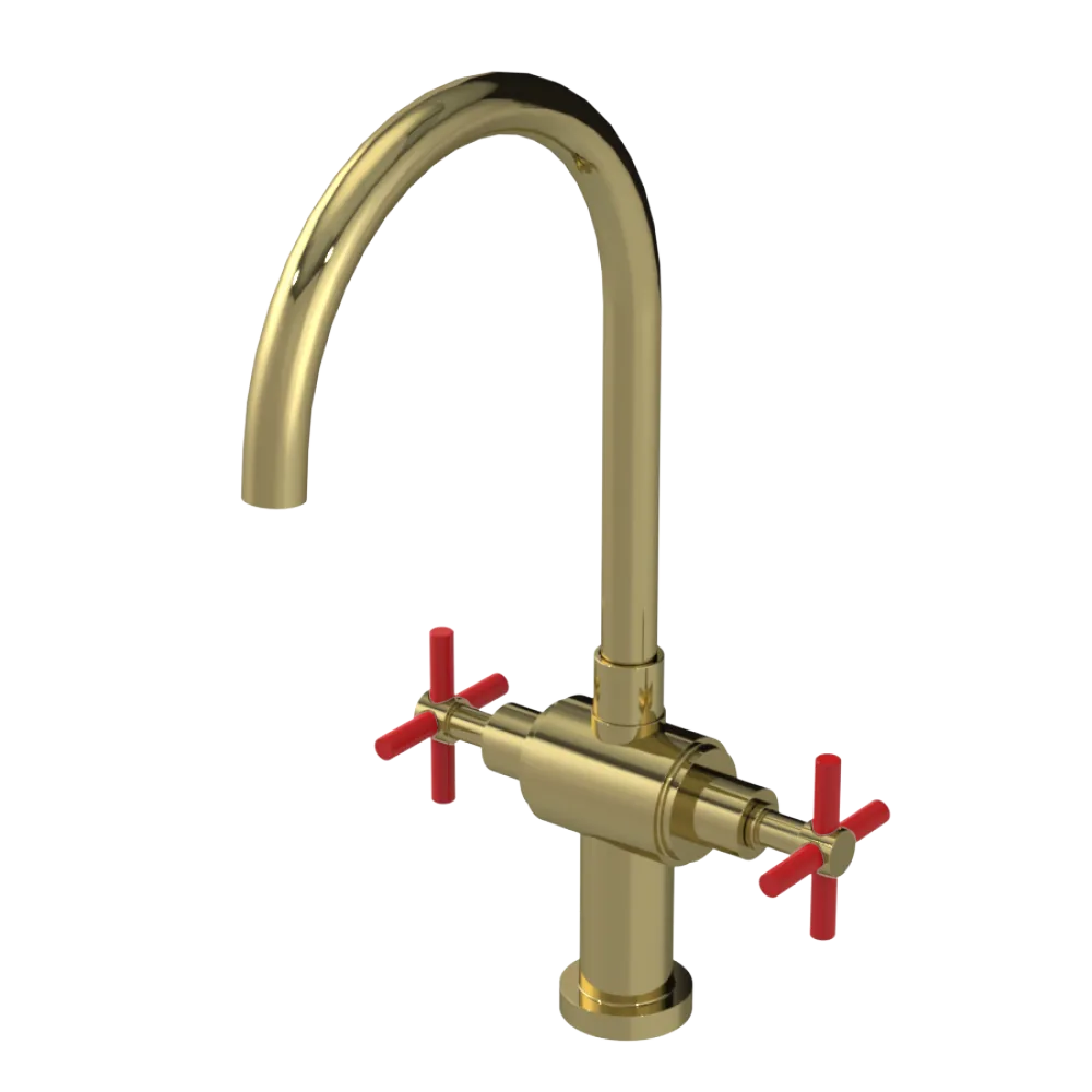 Rubinet Two Handle Single Hole Kitchen Set with LaSalle Spout Natural Brass