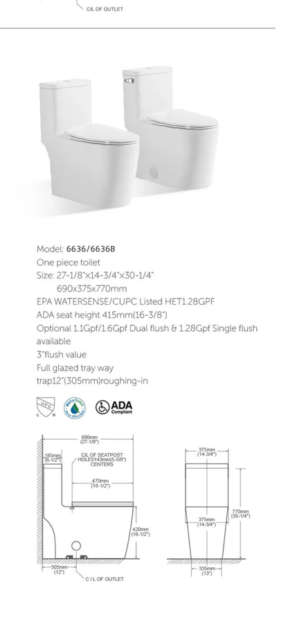 Kodaen T-6636 One Piece Regular Toilet