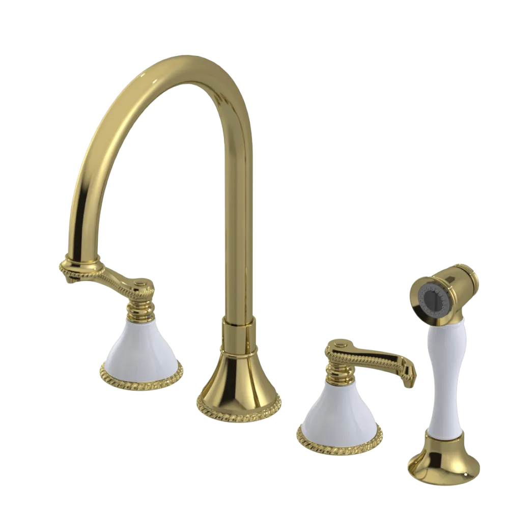 Rubinet Widespread Kitchen Set with Hand Spray Natural Brass