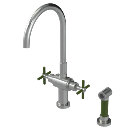 Rubinet Two Handle Single Hole Kitchen Set with LaSalle Spout with Hand Spray Satin Nickel