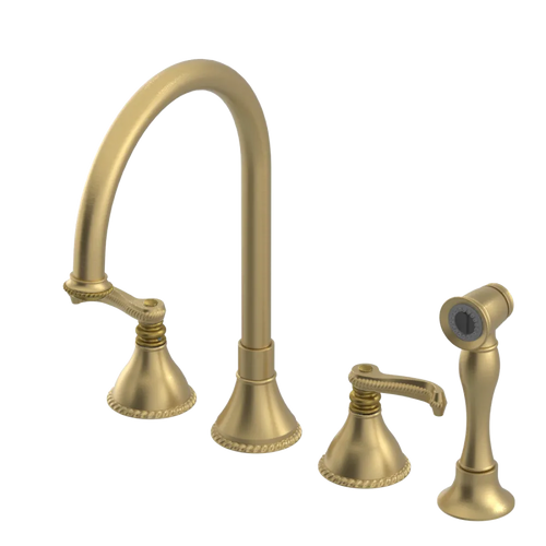 Rubinet Widespread Kitchen Set with Hand Spray Satin Brass