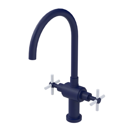Rubinet Two Handle Single Hole Kitchen Set with LaSalle Spout Midnight Blue