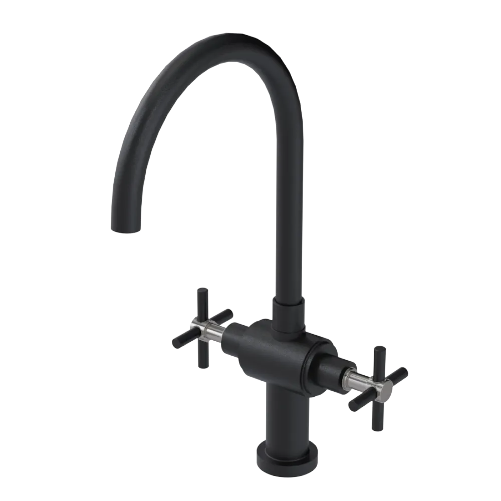 Rubinet Two Handle Single Hole Kitchen Set with LaSalle Spout Matt Black