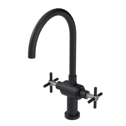 Rubinet Two Handle Single Hole Kitchen Set with LaSalle Spout Matt Black