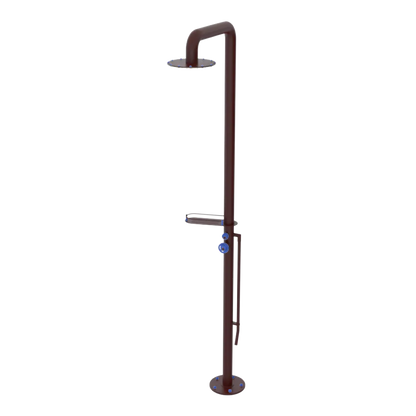 Rubinet Pressure Balance Outdoor Shower with Foot Rinse & 10" Shower Head (with shelf) - 304 Stainless Steel Bordeaux