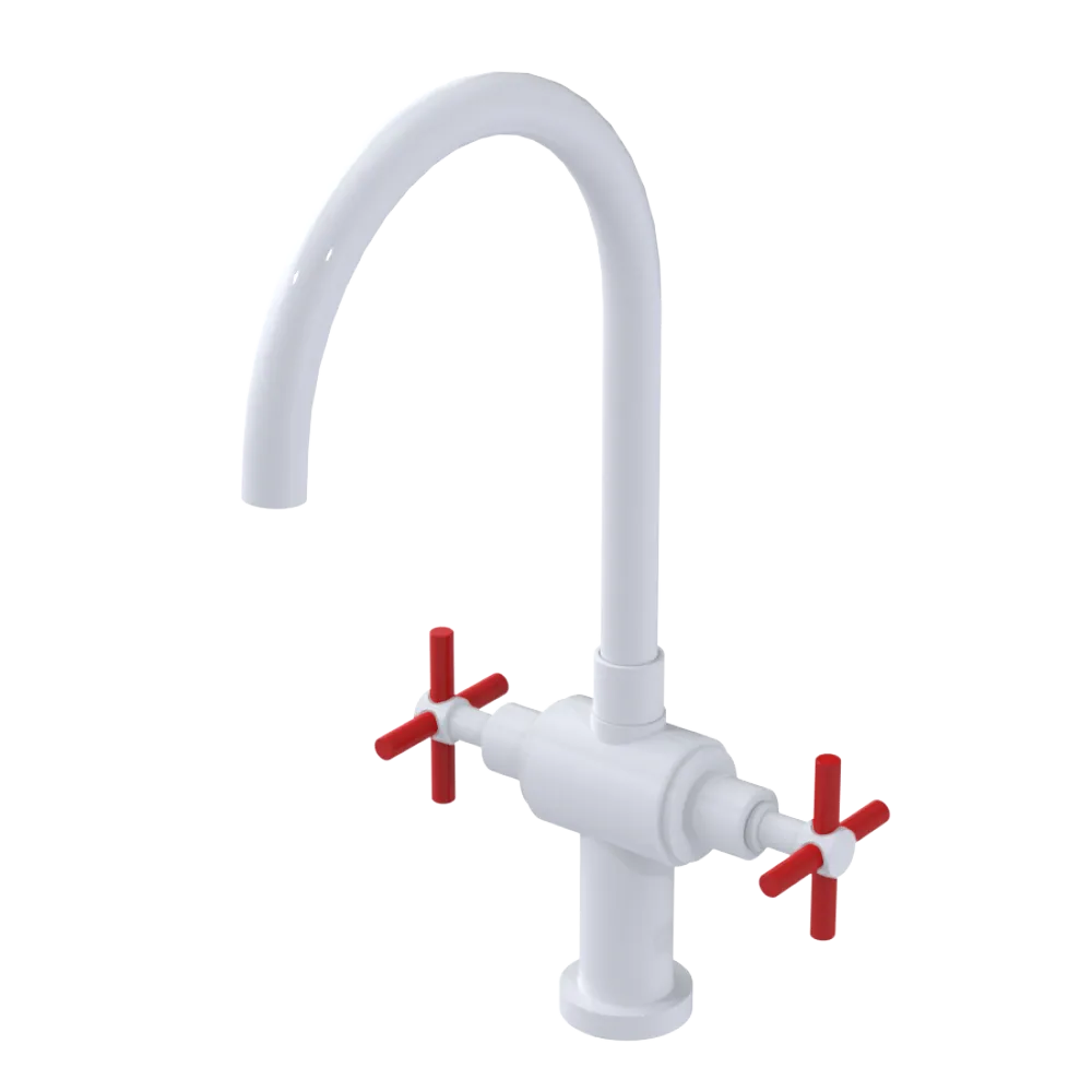 Rubinet Two Handle Single Hole Kitchen Set with LaSalle Spout White