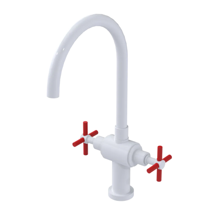 Rubinet Two Handle Single Hole Kitchen Set with LaSalle Spout White