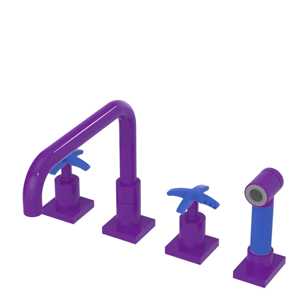Rubinet Widespread Kitchen Set with Genesis Spout with Hand Spray Purple Haze