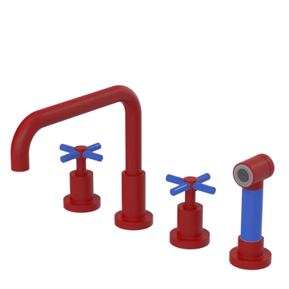 Rubinet Widespread Kitchen Set with Hand Spray Maroon