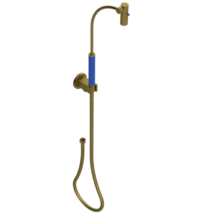 Rubinet Hand Held Shower Bidet with Extended Reach & Dual Function Spray Including Wall Bracket with Supply & Hose (Round) Antique Brass Matt