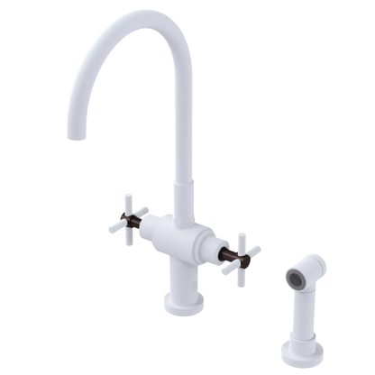 Rubinet Two Handle Single Hole Kitchen Set with LaSalle Spout with Hand Spray Matt White