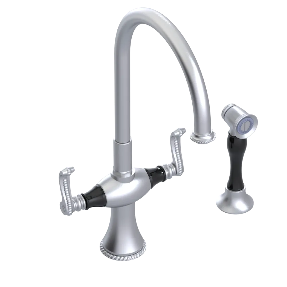 Rubinet Two Handle Single Hole Kitchen Set with Hand Spray Satin Chrome